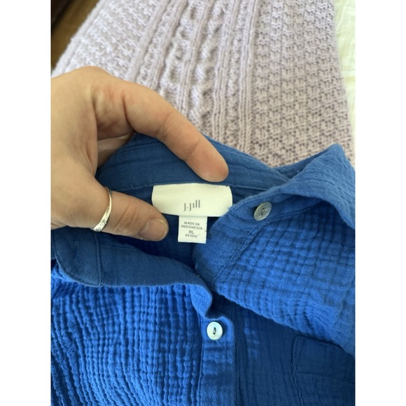 J Jill Women Gauze Midi Dress Size XLP Blue Coastal 100% Cotton Modest Lagenlook - Picture 7 of 11